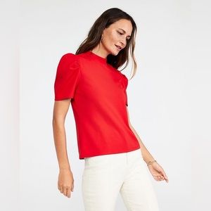 Ann Taylor Red Pleated Puff Sleeve Top size XL